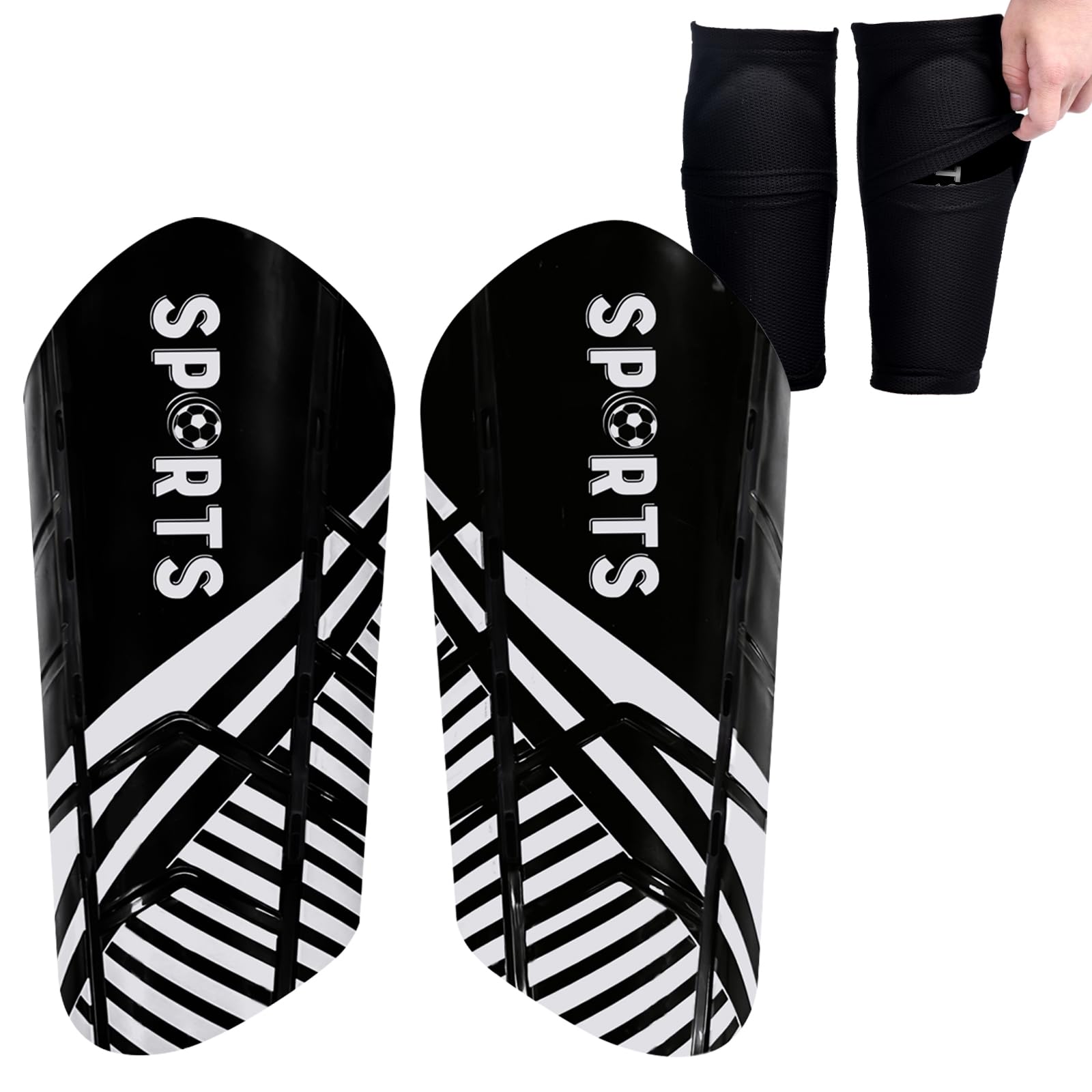 Shin Guards Youth, Shin Pads and Shin Guard Sleeves for Youth Boys and Girls for Football Games,EVA Cushion Protection Reduce Shocks and Injuries(Black,S)