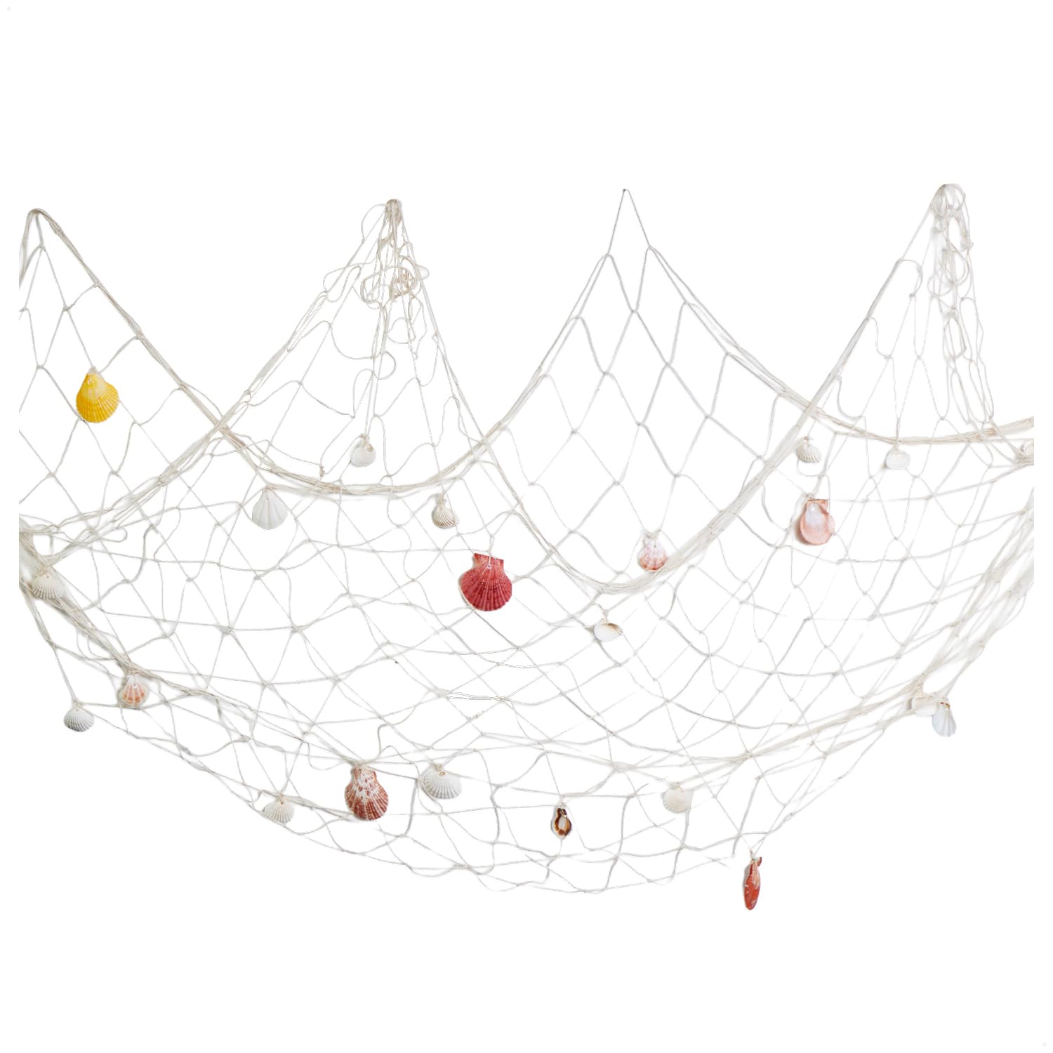 com-four® Maritimes Deko-Set - Fischernetz mit Muscheln - Tischdeko - Foto-Netz - Hängedeko