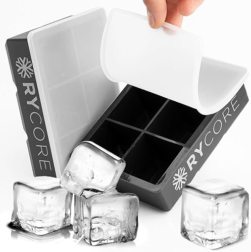 Paquete doble de molde cuadrado grande para cubitos de hielo de 2 pulgadas, 12 cubos con 2 tapas, negro, para whisky enriquecido, cócteles,