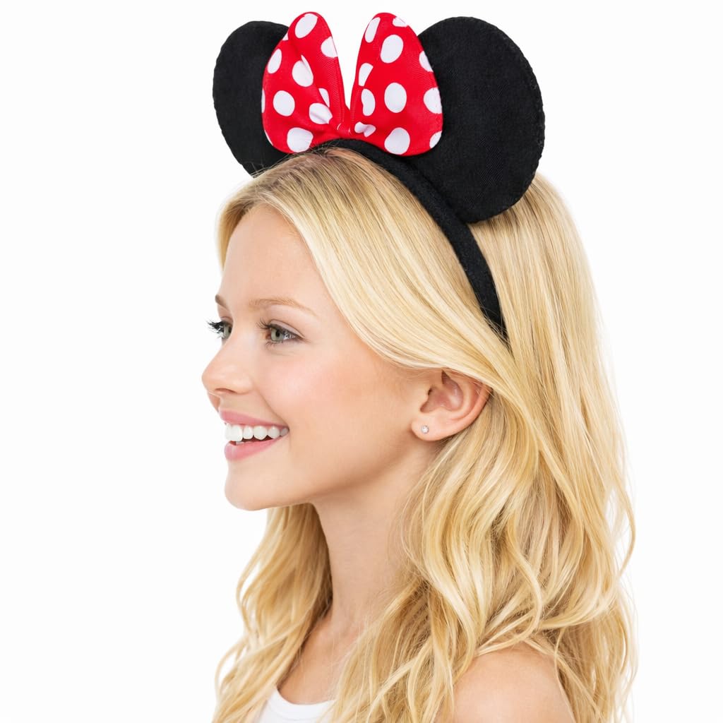 Balinco Mickey Mausohren Haarreif mit roten gepunkteten Schleifenohren für Erwachsene & Jugendliche, Kostümzubehör für Partys, Halloween, Cosplay