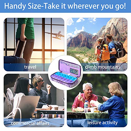 Image of Weekly Pill Organizer 2 Times a Day, Zumd Pill Box 7 Day with Cute Quilted Fabric Zipper Case, Travel Pill Case Am Pm for Vitamin Medicine Organizer