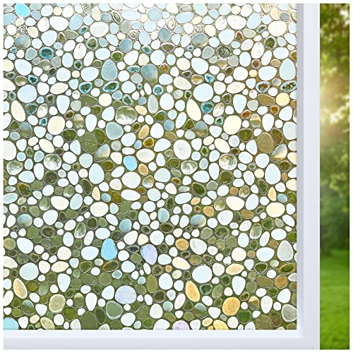 Privacy Window Filmï¼šStained Glass Window Film Rainbow Window Film 3D Pebble Decorative Window Decals Static Clings Non-Adhesive Window Door Coverings Decoration 11.7 * 78.7 Inch