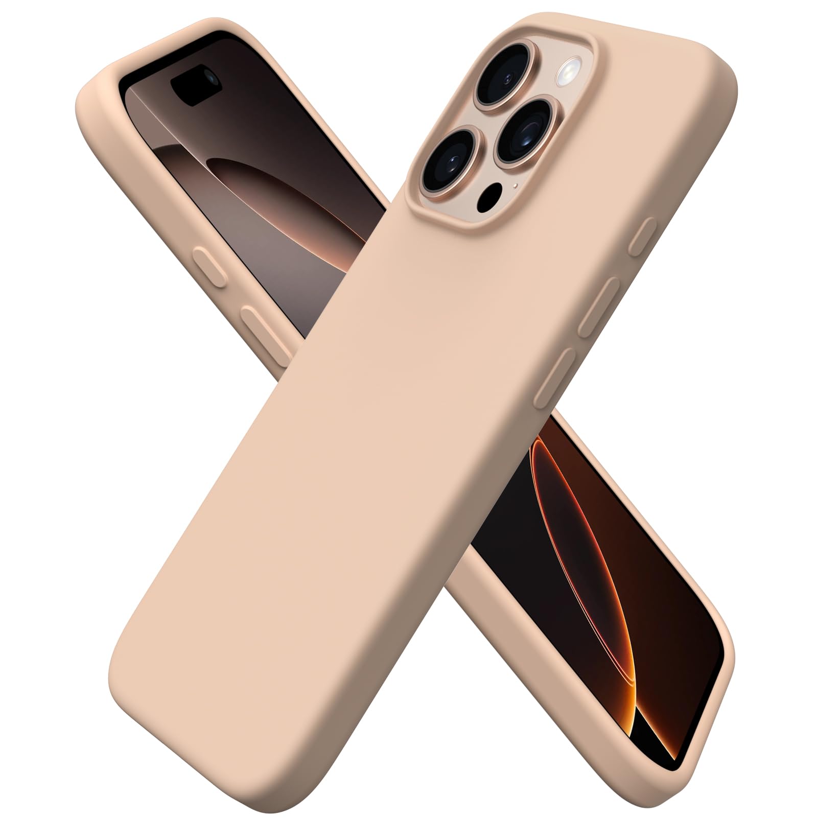 ORNARTO Cover per iPhone 16 Pro Custodia Sottile 6,3 Pollici, Morbido Silicone Liquido Protezione Cover, in Gomma Gel Morbida con Fodera in Microfibra-Marrone Chiaro