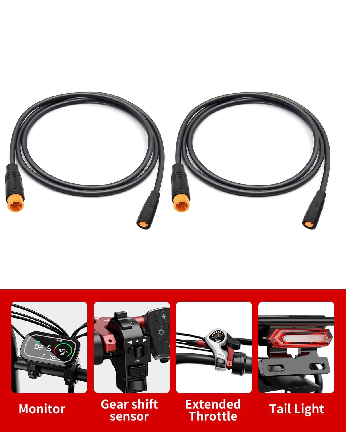 RUNCCI-YUN 2 szt. 3-pinowe złącze przedłużające Ebike, żeńskie i męskie wodoodporne złącze 3-pinowe złącze do roweru elektrycznego/Ebrake-M8 80 cm
