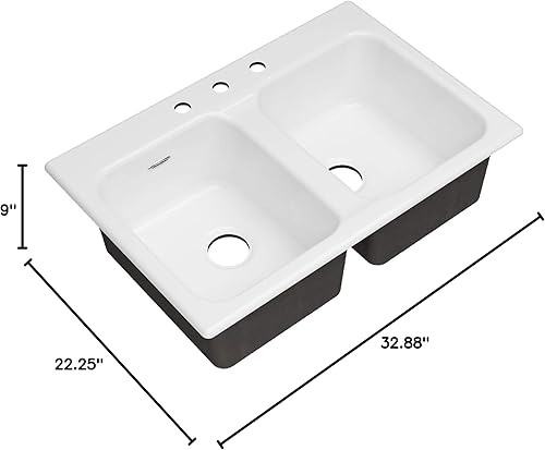 Miniatura 7 de American Standard 77DB33224.308 Quince 33x22 - Fregadero de cocina de hierro fundido de doble cuenco con 4 agujeros,