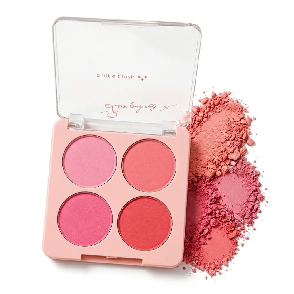 4 Color Matte Blush Palette for Women | Highly Pigmented Long-Lasting Powder Blush Makeup Palette | Blendable Soft Texture Cheek Color Palette with Natural Pink, Coral & Peach Shades-image-13