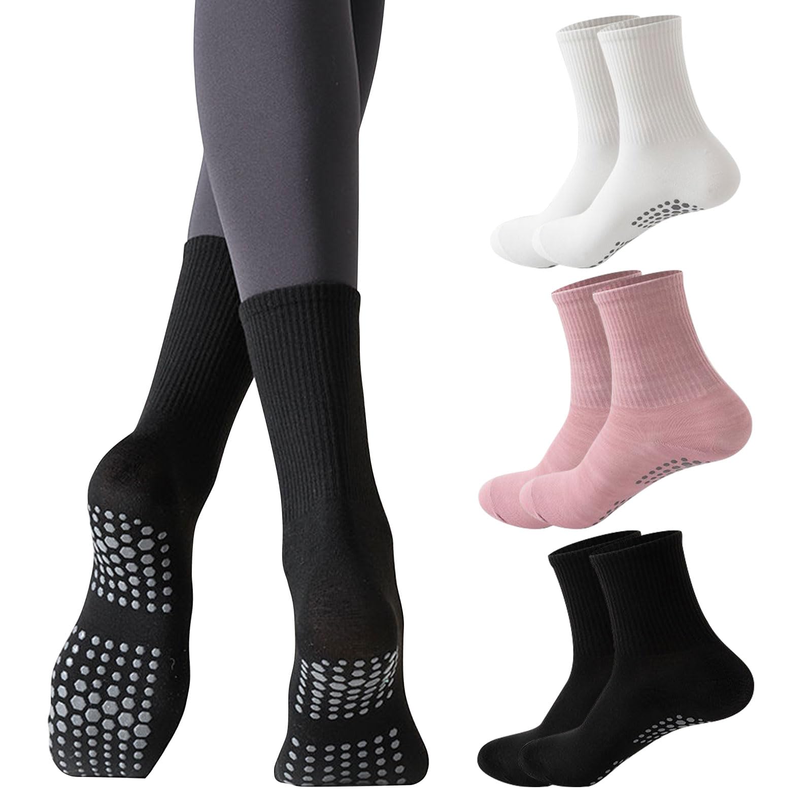 NITAIUN 3 Pairs Non Slip Grip Socks for Women and Men Sport Socks Pilates Socks, Yoga Socks Anti Slip Slipper Socks for Ballet, Pilates, Home, Barre with Cushion (3 Pairs)