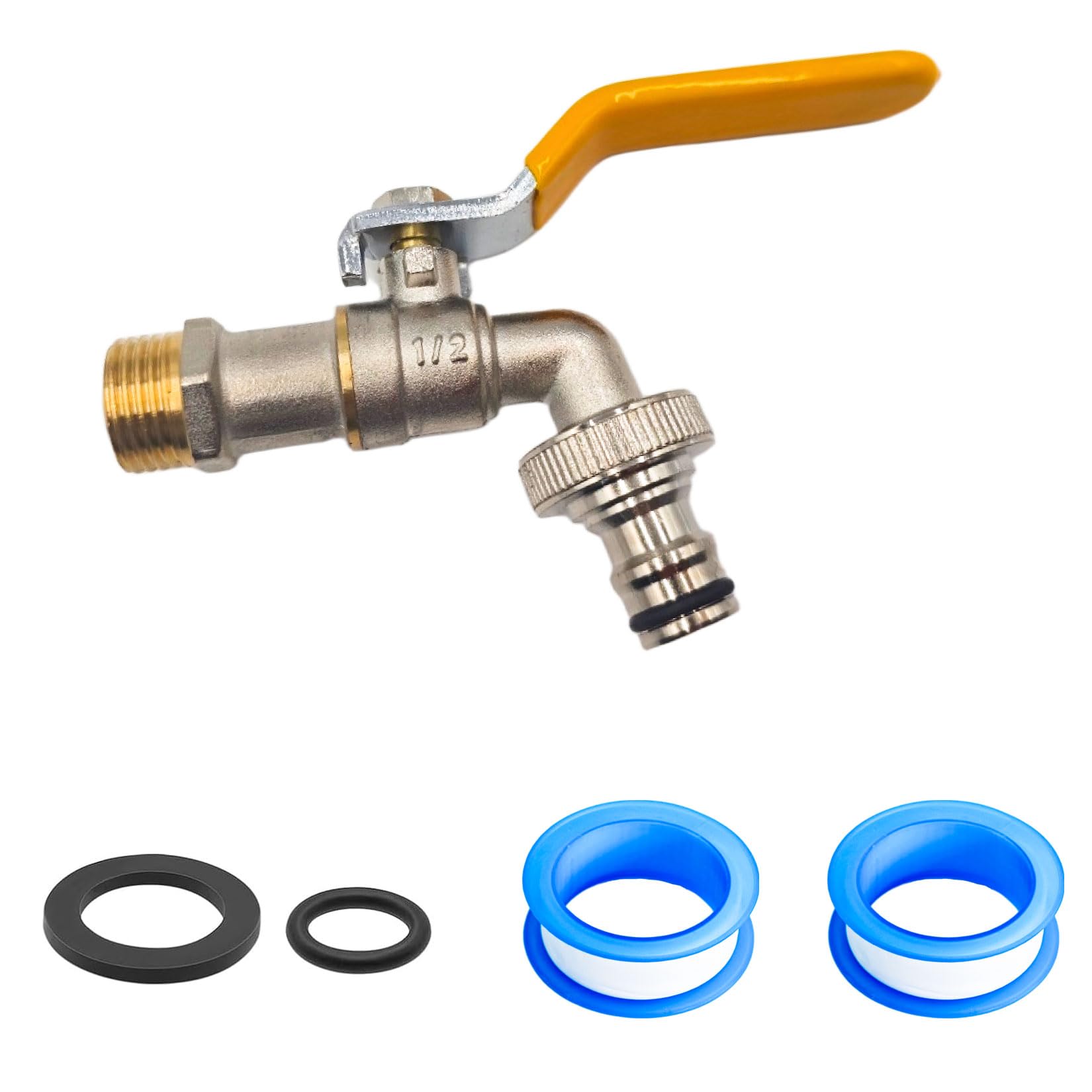 1/2 Zoll Messing Kugelhahn Gartenwasserhahn, Tropffrei Frostsicher Absperrhahn Auslaufhahn, Kugelhahn 1/2 Zoll mit Rollendichtband & Schlauchanschluss für Garten Regentonne Waschmaschine