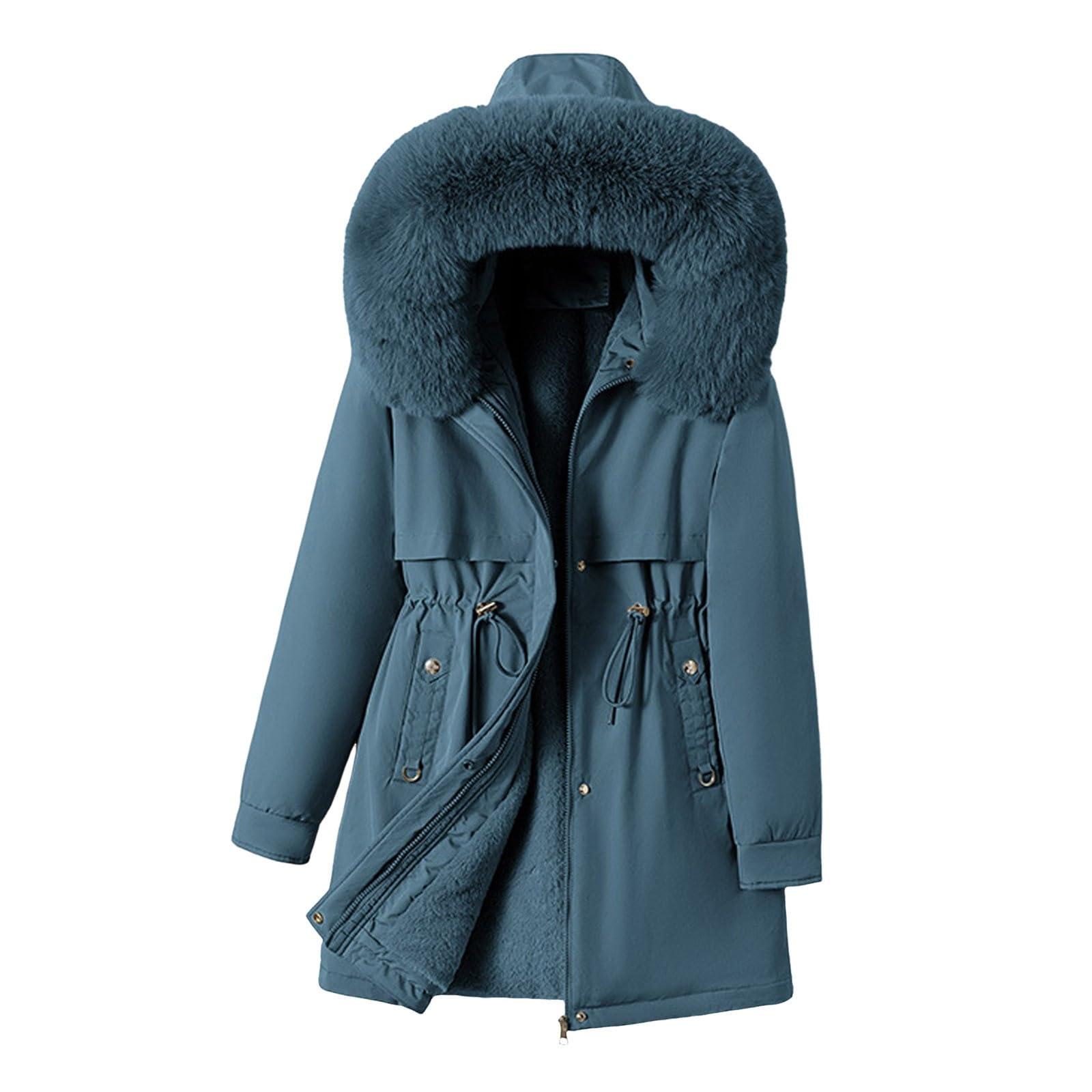 Generisch Damen Wintermantel in Übergröße mit Reverskragen Langarm dick gepolstert warme ideal für kalte Tage (Blue, XL)