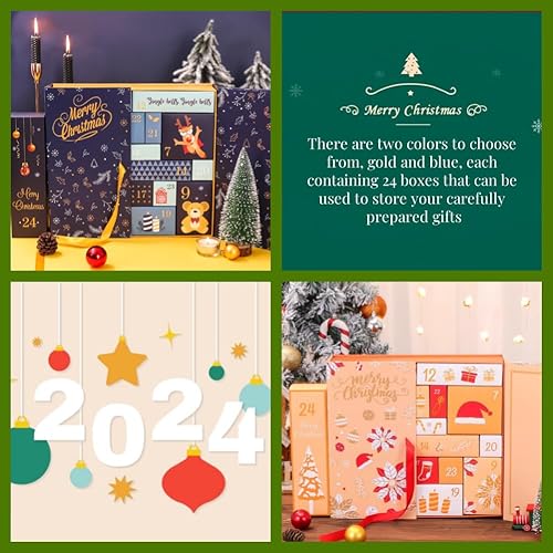 Miniatura 3 de Calendario de Adviento de Navidad con 24 cajas de tesoro de cartón, calendario de cuenta regresiva vacía de Navidad para llenar, calendario de