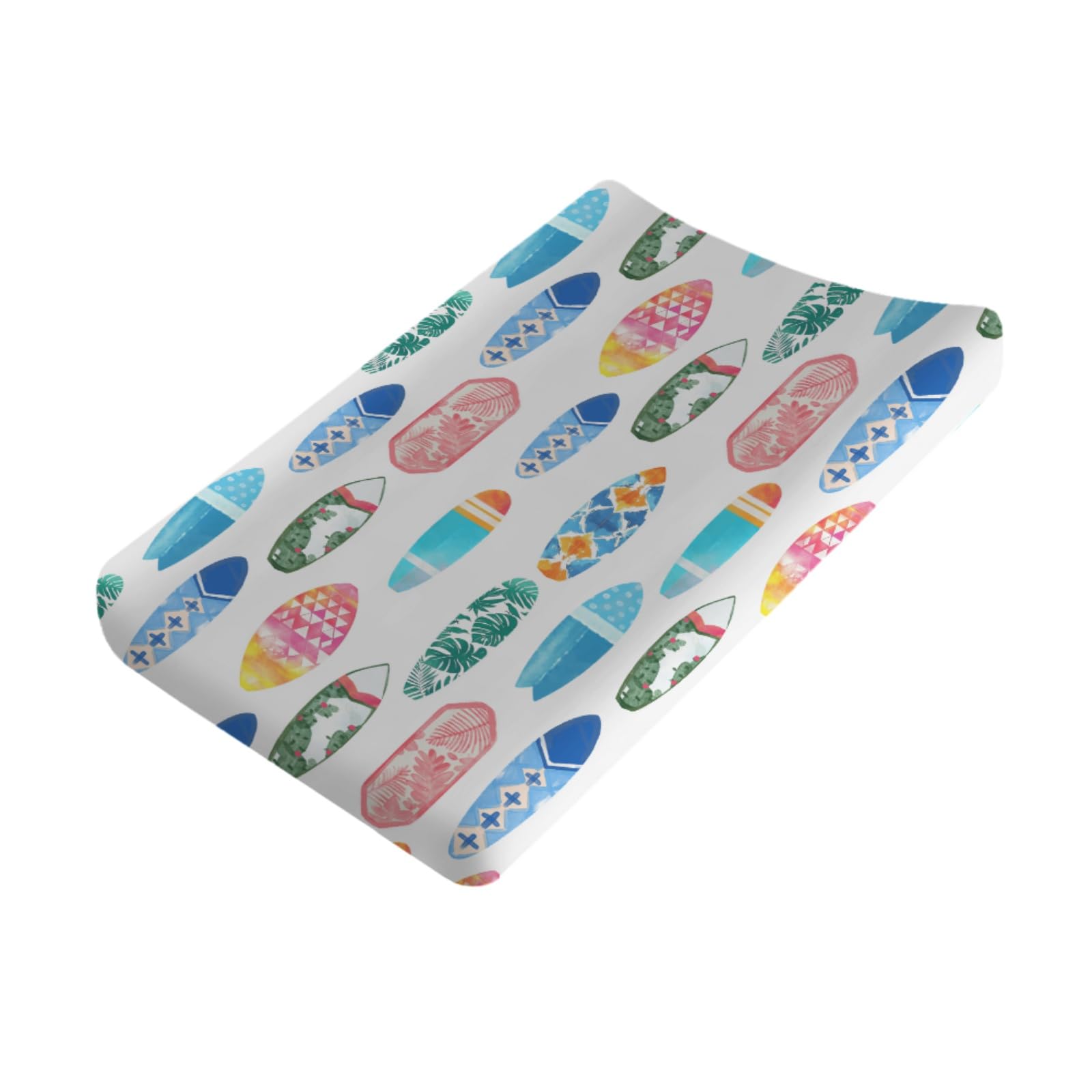 Colorful Surfboards Baby Changing Pad Covers for Boy Girl 32''x16'' Hawaiian Tropical Beach Surfing Fitted Diaper Change Table Mats Boho Summer Ocean Sports Soft Nursery Cradle & Bassinet Sheets