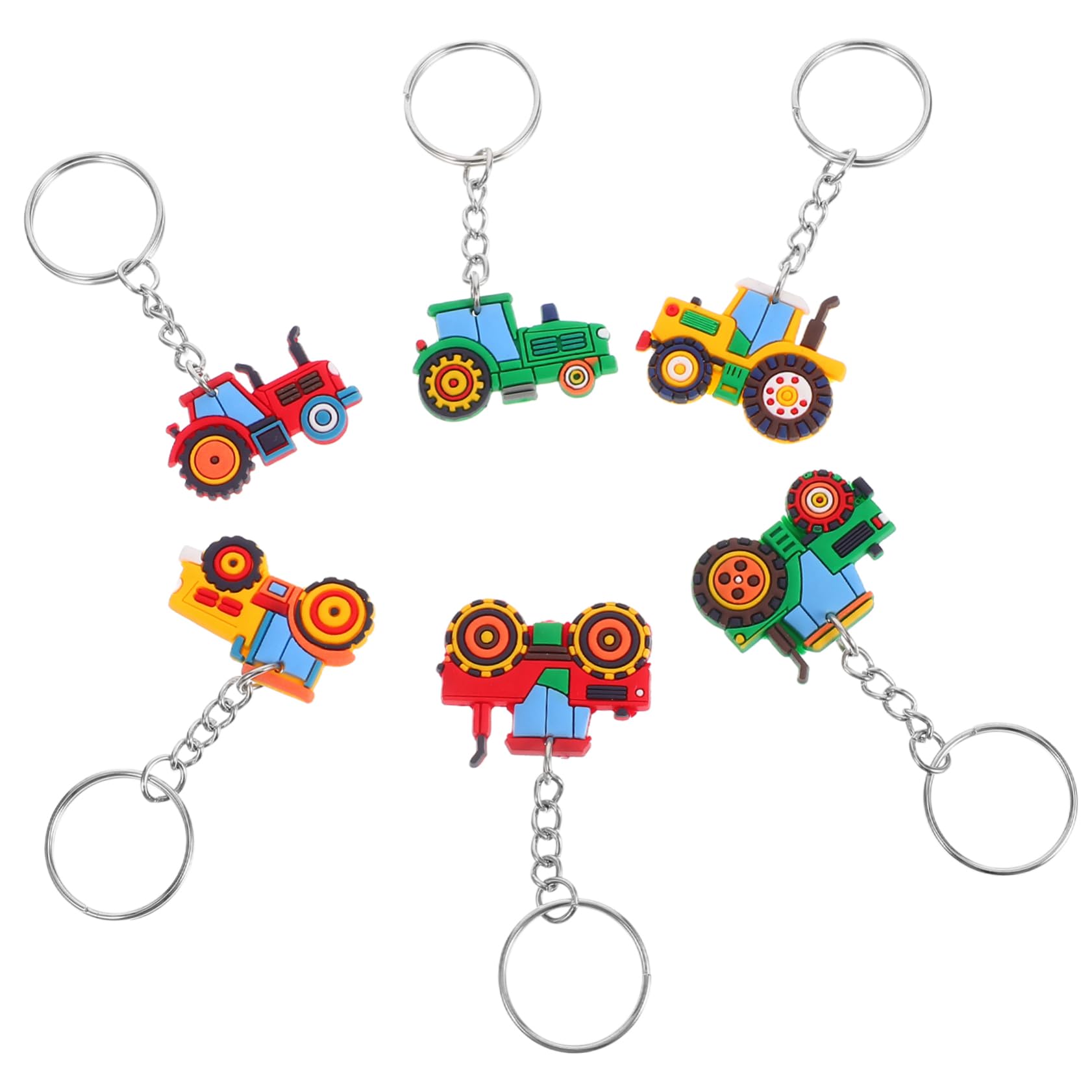 CIYODO Mini Farm Tractor Keychains 6pc Set Construction Theme Keyring Easter Egg Hunt Prize Boys and Girls Party