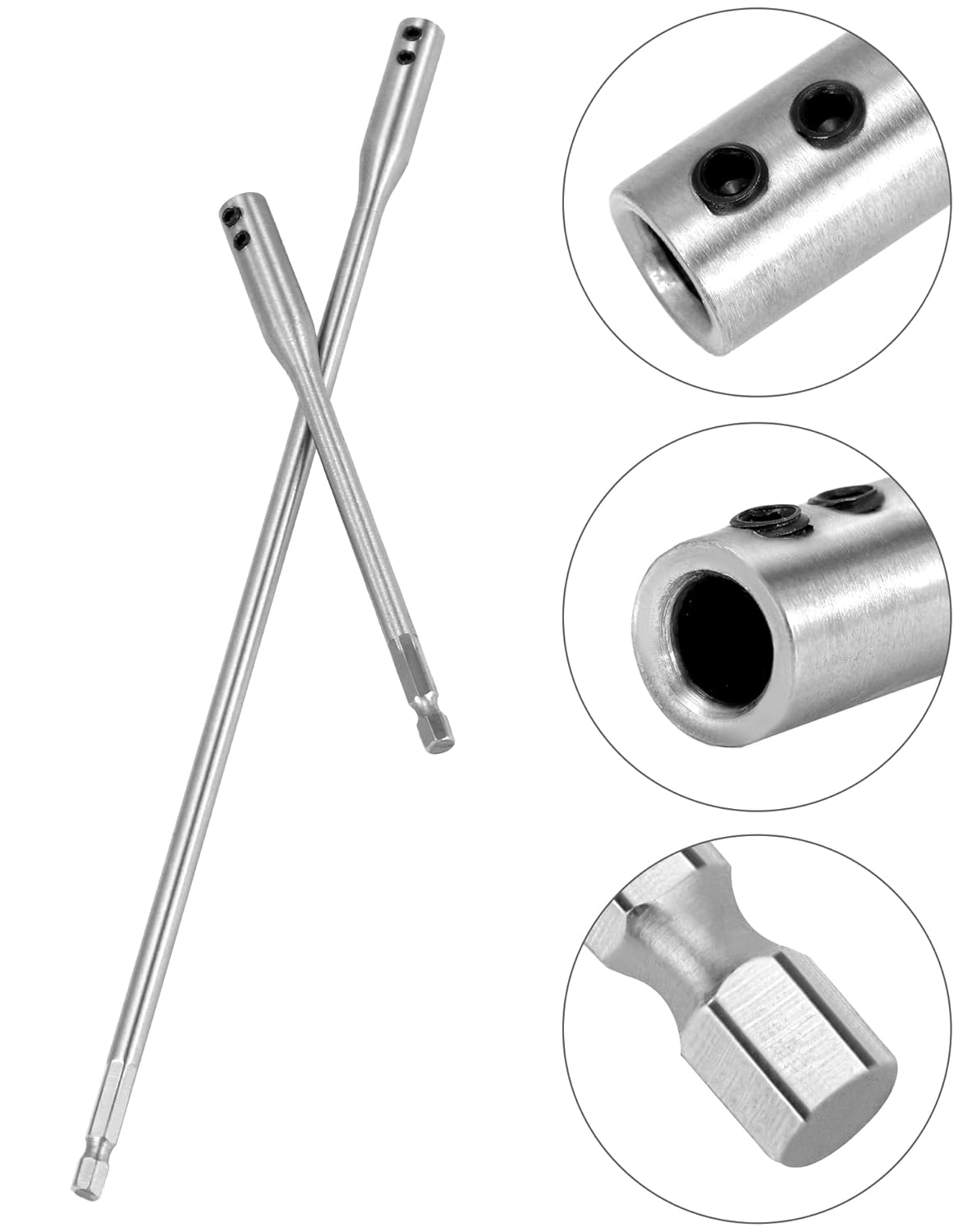 QWORK 8 Pcs 1/4 Extension Bit Set, 6 & 12 Inch Wood Spade Bit Set, High Carbon Steel Drill Bit Holder with Wrench Keys, for Electric Tool Accessories