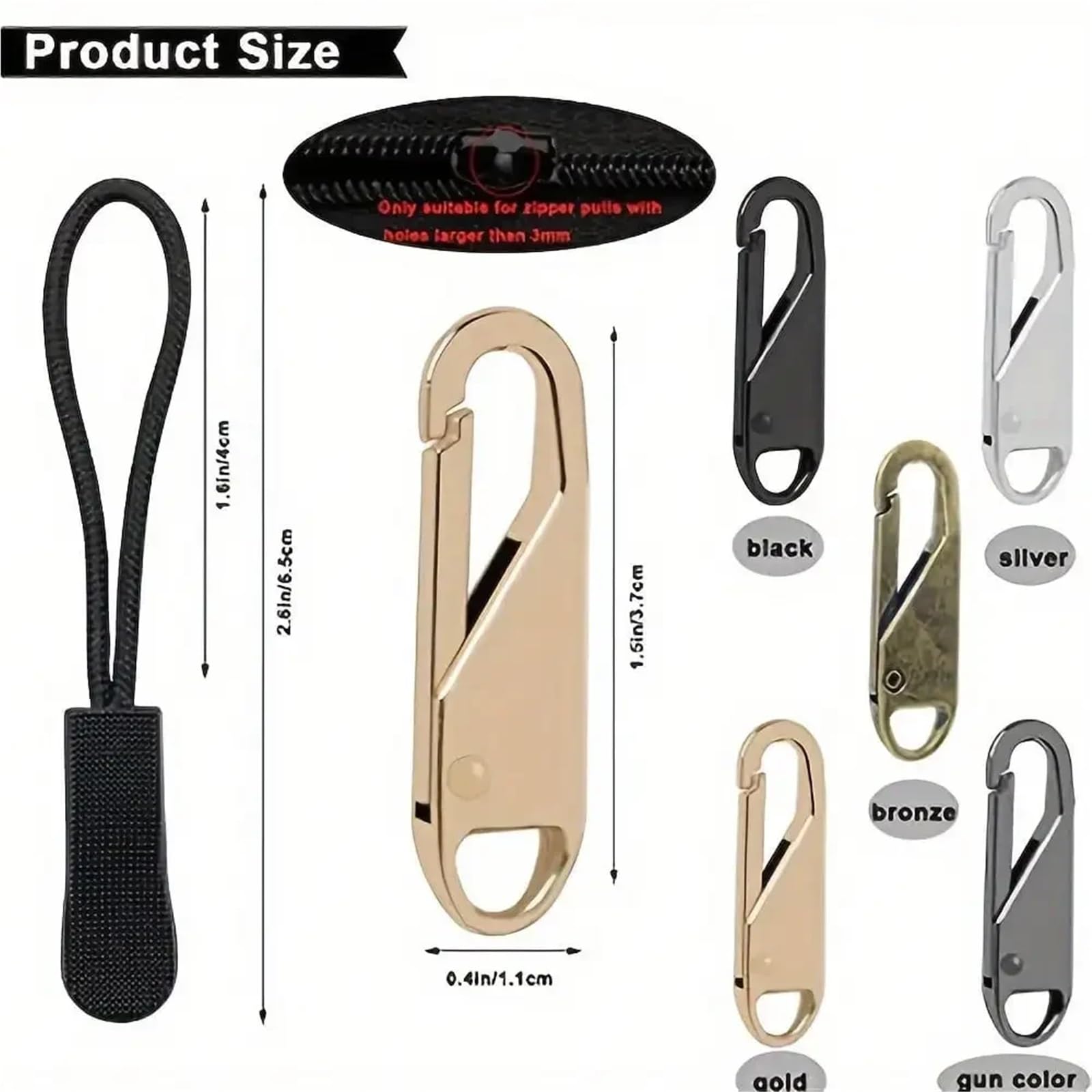 Tiradores de cremallera, 100 pestañas de repuesto desmontables con cremallera para equipaje, ropa, chaquetas, mochilas, botas, bolsos, abrigos (negro)