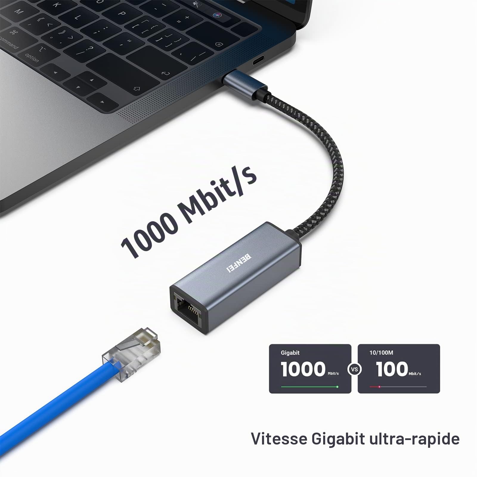 BENFEI Adaptateur USB-C vers Ethernet RJ45 LAN pour MacBook Pro 2019/2018/2017, MacBook Air