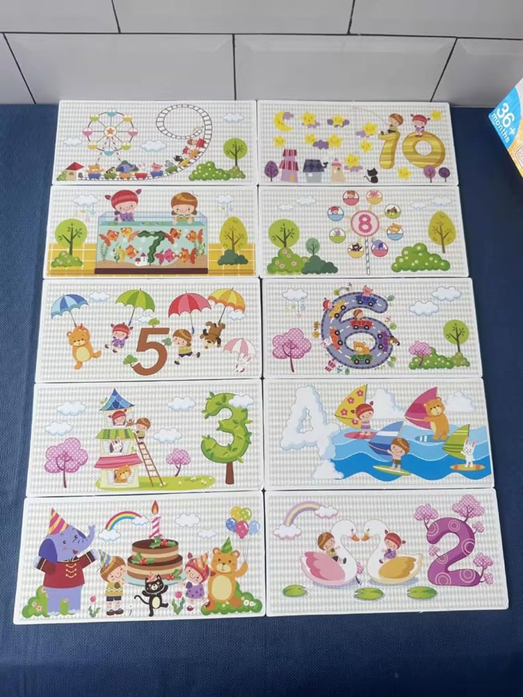 Montessori - Tarjetas de aprendizaje de números, rompecabezas de reconocimiento de números con imagen