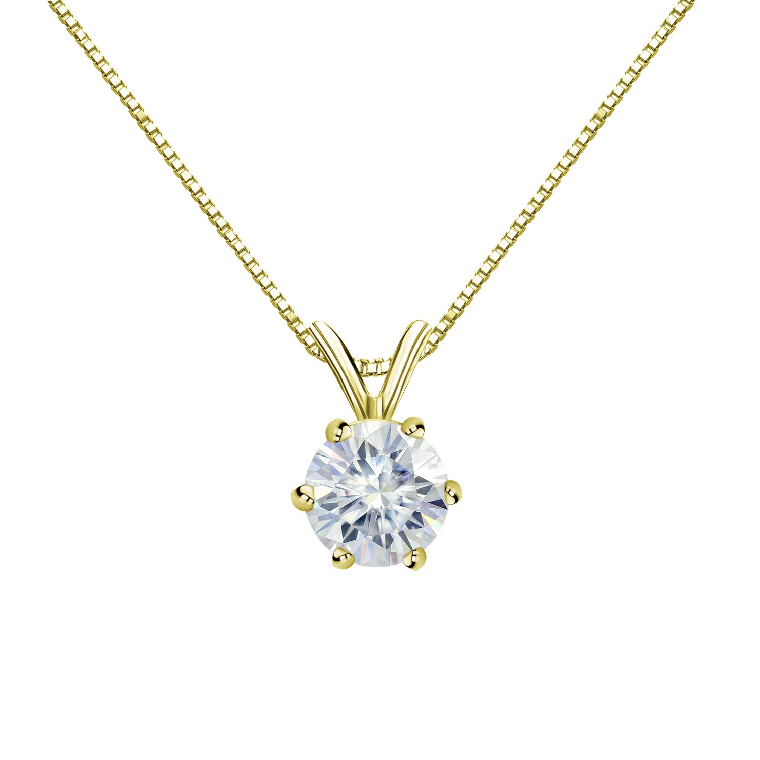 Diamond Wish1/2 to 3 1/2 Carat Moissanite Round Solitaire Pendant Necklace in 14k Gold (J-K, cttw) 6-Prong 16 to 18 Inch Adjustable Chain Spring Ring