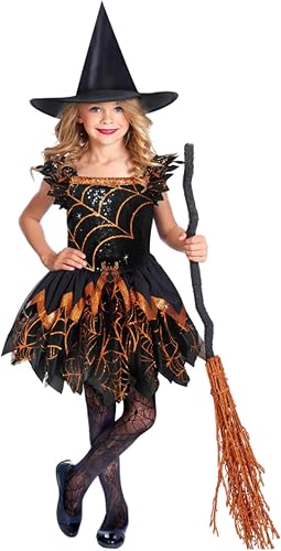 (PKT) (9911967) Disfraz de bruja araña espeluznante para niñas (4-6 años)