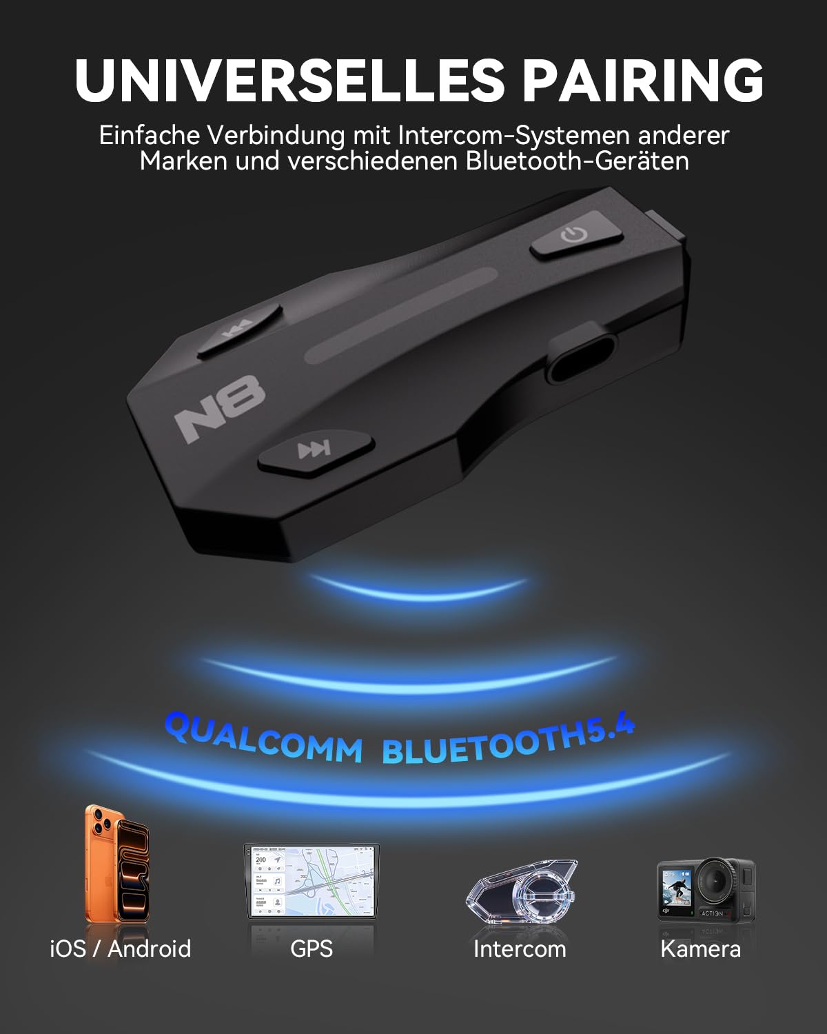 N8 Motorrad Intercom Mesh 3.0, 2000m Helm Kommunikation für 8 Fahrer