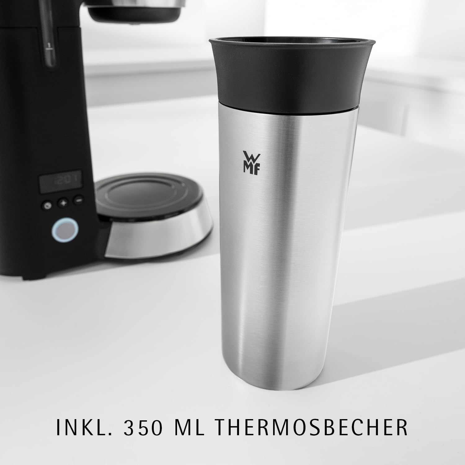 WMF Küchenminis Aroma Coffee Maker, with Thermos Flask, Filter Coffee 5 Cups, Thermal Mug to Go (350 ml), 760 Watt, 24 Hour Timer Automatic Switch Off, Silber