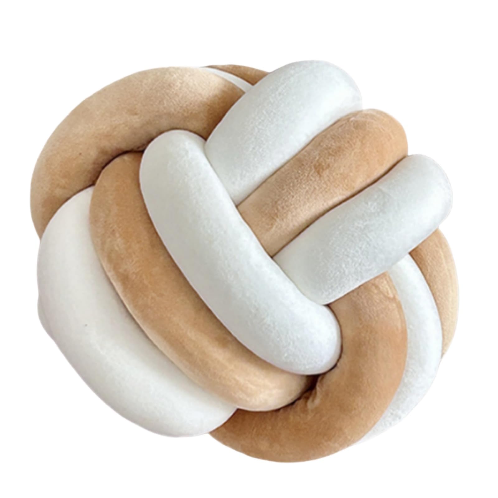 OUKEYI 8.5"/22cm Knot Ball Pillows, Round Throw Pillow Cushion Home Decoration Soft Plush, Throw Knotted Ball Pillow Handmade Children Room Decoration Round Plush Toy Pillow (White camel)