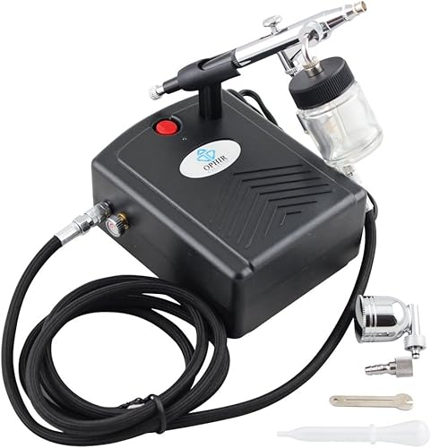 OPHIR Kit de compresor de aire de pintura en aerosol de aerógrafo de 0.012 in para Hobby Tatuaje Temporal Pintura de Coche (negro)