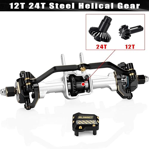 Miniatura 3 de GLOBACT Para 118 TRX4M Bronco Defender Juego de eje delantero y trasero de aluminio con bloques de dirección de latón y bloques de ruedas y