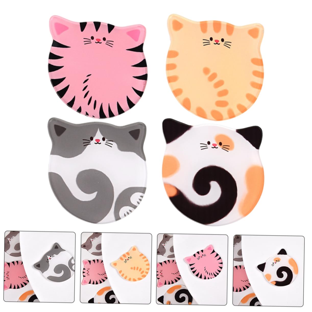 BESTOYARD 16piezas Posavasos Acrílicos Diseño De Gato Antideslizantes para Bebidas Café y Cerveza Decoración Moderna para