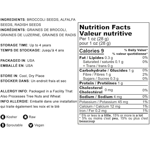 Spicy Mix Of Sprouting Seeds, 5 Pounds - Broccoli, Radish, Alfalfa, Kosher, Raw #TOP3