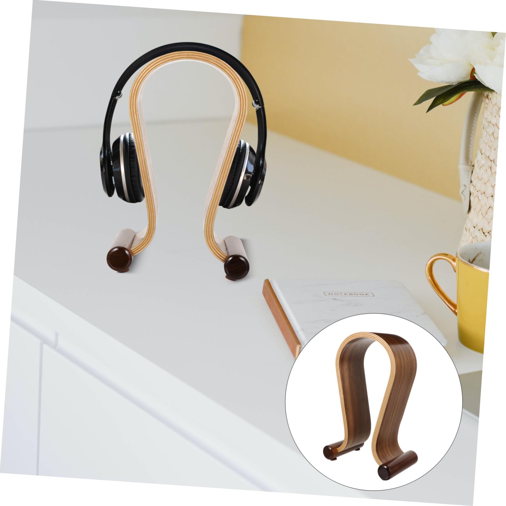 LIFKOME Supporto Cuffie da Tavolo in Legno Sostegno Auricolari Stabile e Salvaspazio per Scrivania Porta Cuffie Gaming Design Compatto e Robusto per Oggetti Scrivania