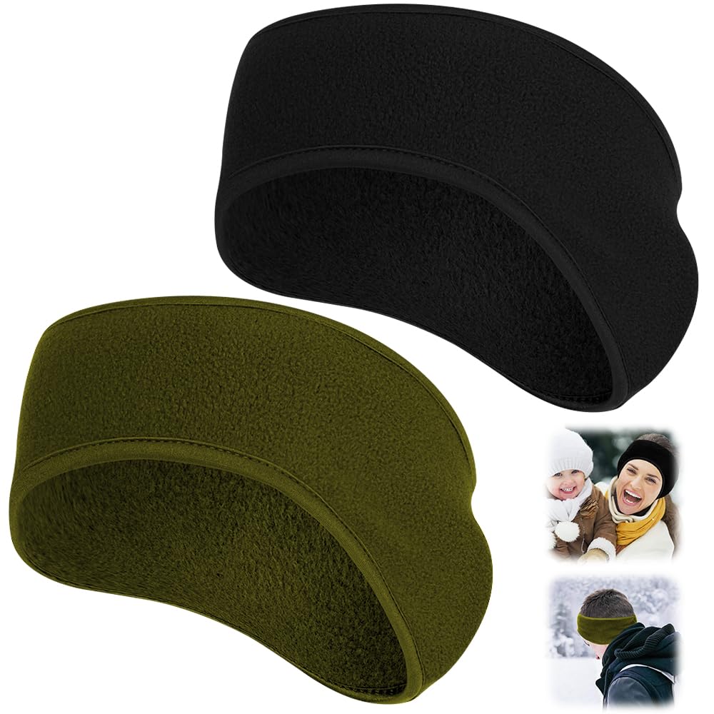 Ear Warmers Headband, KOMAKE 2 Pack Earmuff Headband Fleece Earmuffs Running Headband Winter Ear Covers Moisture Wicking Sweatband Ski Sport Headband For Men & Women (Black+Gray)