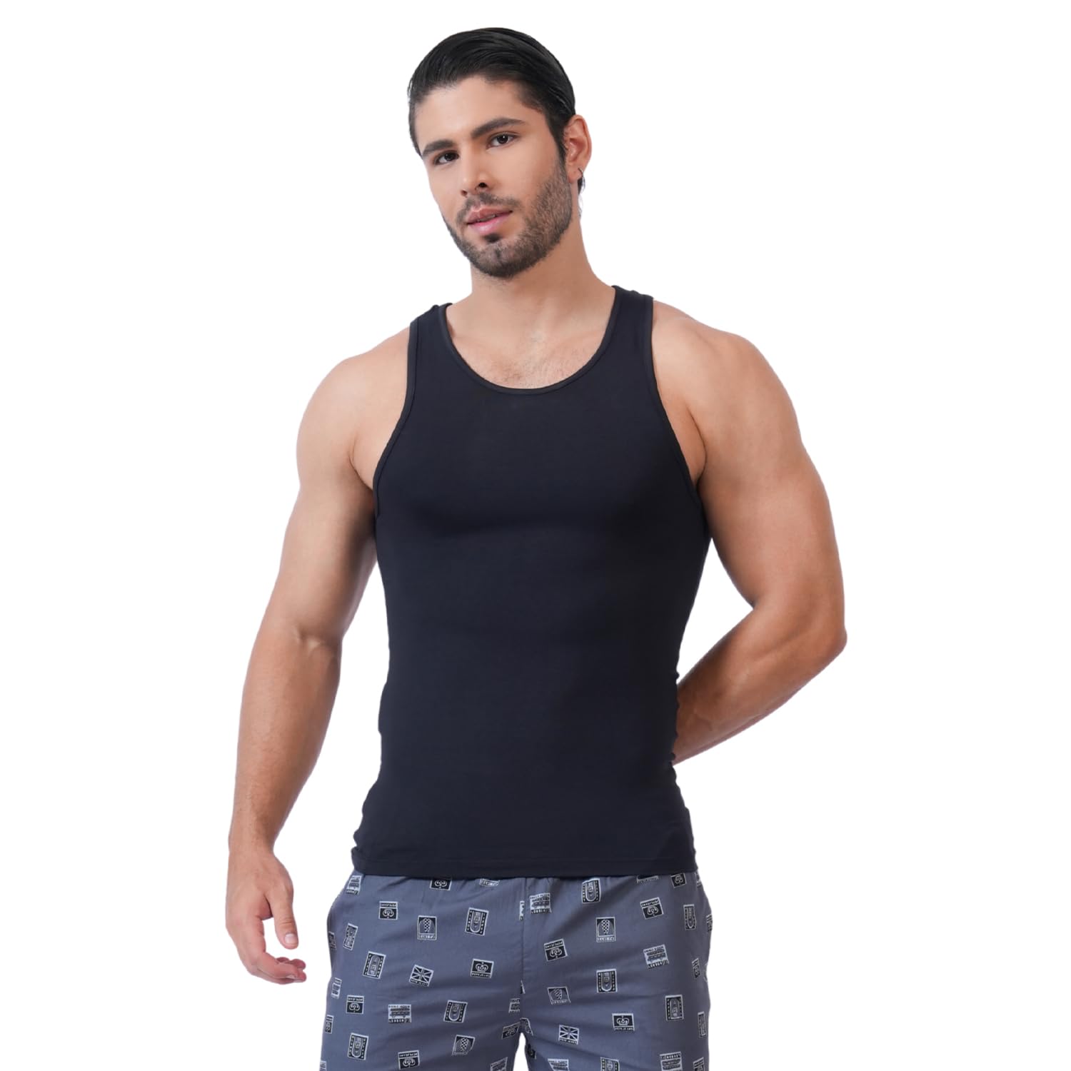 bonjour Bamboo Vest for Men – Sleeveless Round Neck Odour-Free Innerwear | Super Soft, Breathable, Long Hemline Black-picture-26