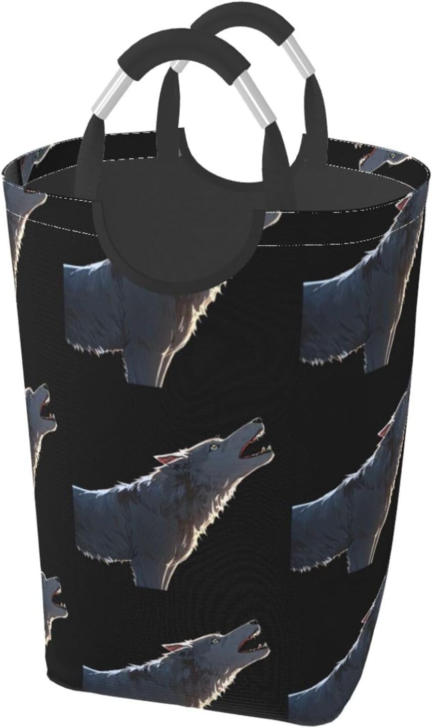 Gray wolf Foldable storage bag, 50L capacity, suitable for laundry room, dormitory bedroom, dirty clothes storage basket.