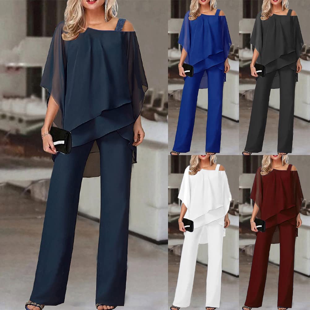 shownicer Completo Donna 2 Pezzi Set Vita Alta Pantalone e Tulle Camicia Elegante Completino Suit Due Pezzi Set Abbigliamento da Cerimonia Estivo Tuta per Ufficio Business OL