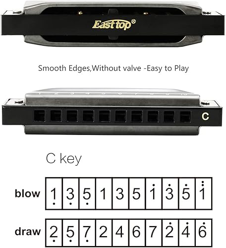 Miniatura 7 de East top Armónica azul diatónico Harmonica Key of C 10 agujeros 20 tonos arpa boca órgano armónica para adultos principiantes profesionales y