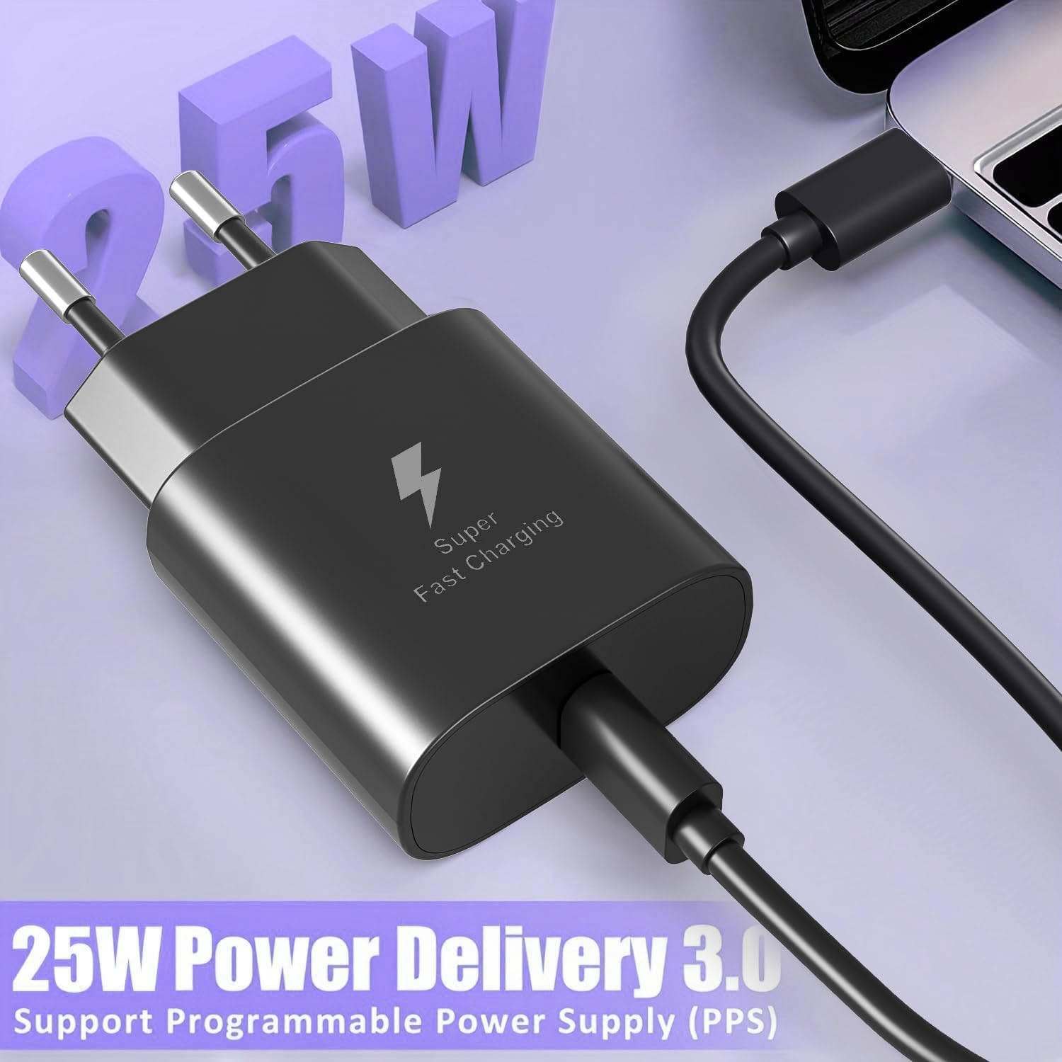 Caricatore USB C per Samsung 25 W, adattatore di alimentazione di tipo C, compatibile con Galaxy S20/S21/S22/S23/S24 Ultra/Note 20/S10