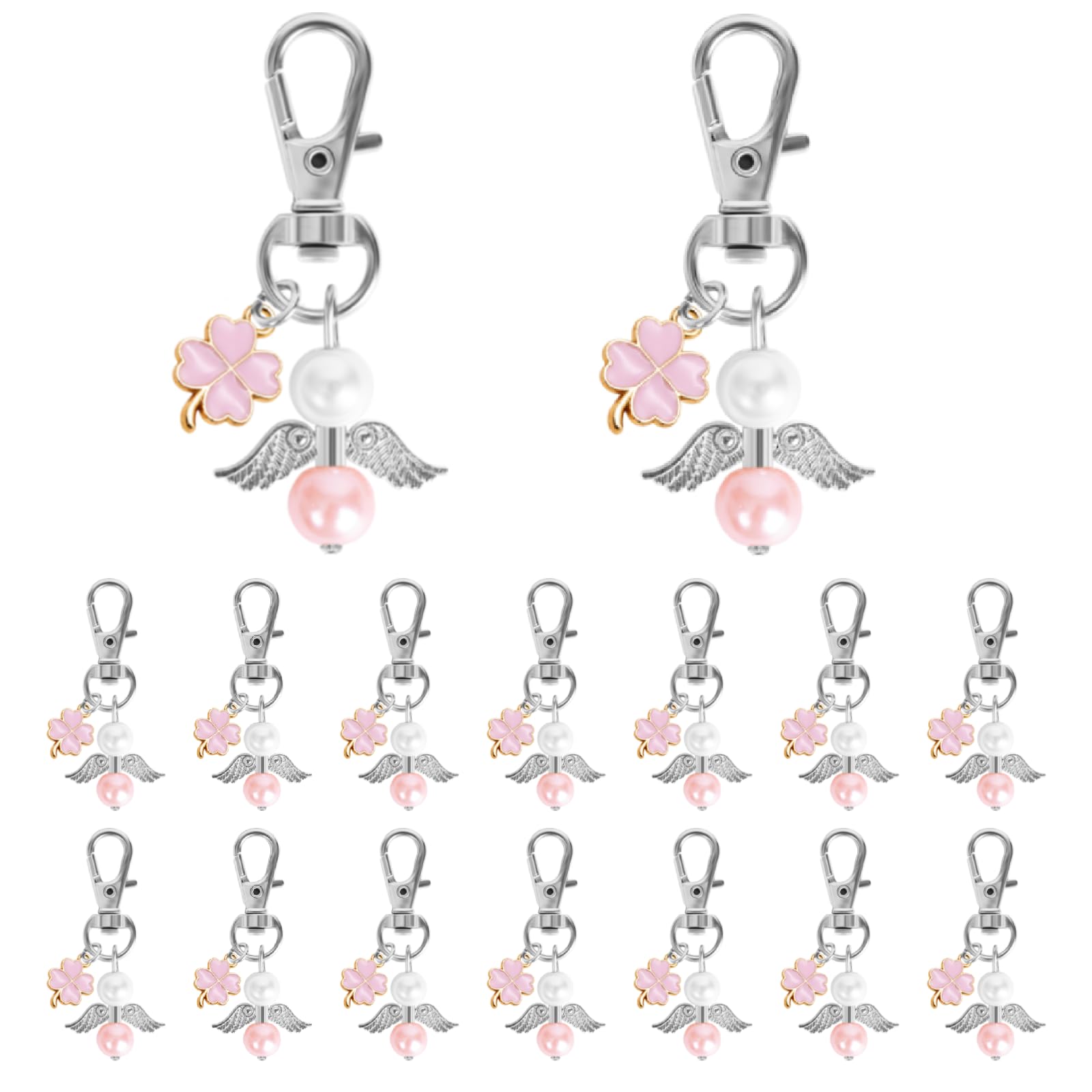 Foshird 16 Stück Schlüsselanhänger Schutzengel Anhänger Kleeblatt Glücksbringer Abschiedsgeschenk Mitgebsel Gastgeschenk für Hochzeit Geburtstag Taufe Kommunion Konfirmation - Rosa