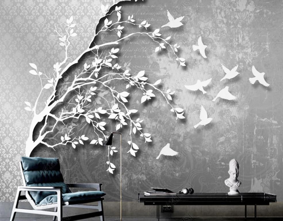 Papier peint intissé oiseau volant noir et blanc poster géant mural salon chambre