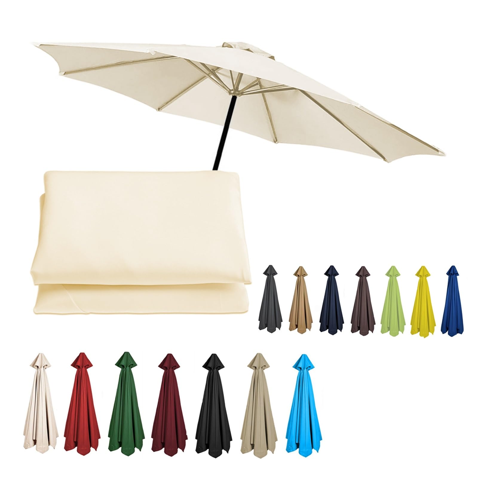 2/2.3/2.5/2.7/3/3.50m Replacement Garden Parasol Canvas 6/8 Ribs Replacement Canopy For Parasol Umbrella Replacement Cloth(Beige,6.5ft (200cm)/6 Ribs)