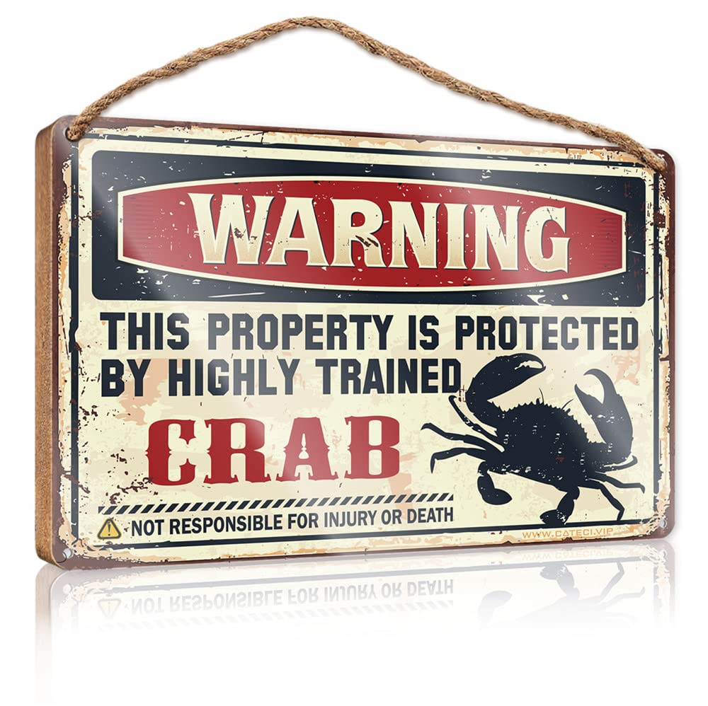 Dtha One Color Wood Plaque Hanging Sign Warning This Property Is Protected By A Highly Trained Crab Wooden Sign Bathroom Funny Decor Patio Decor