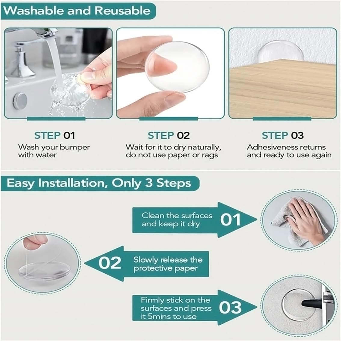 Door Knob Wall Protector (Pack of 6) – Transparent Self-Adhesive Bumper Pads | Prevents Wall Damage | Ideal Door Stopper for Home & Office (Style B) 2