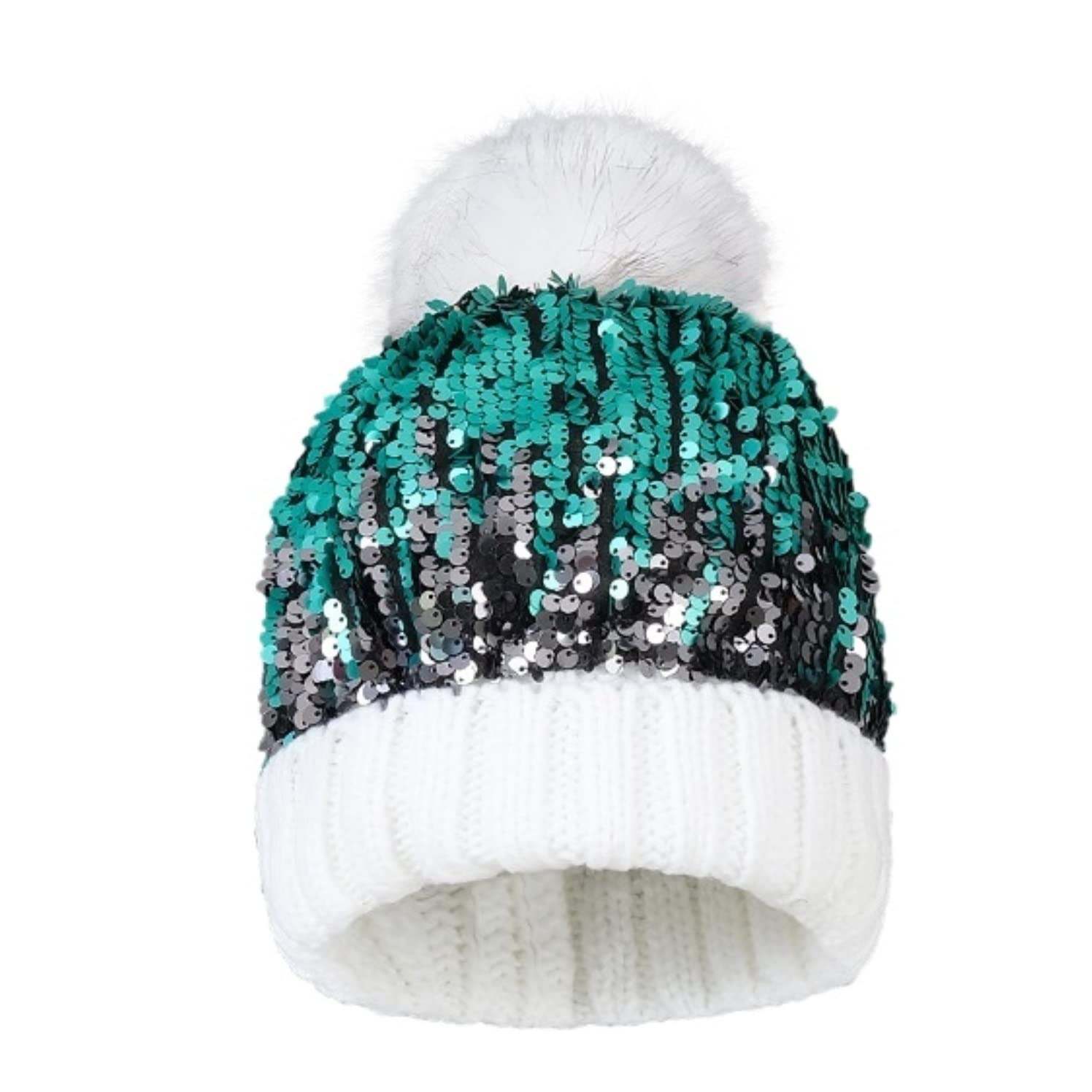 Czapka Beanie Czapka zimowa damska ciepła z brokatem cekinami dzianinowa czaszka czapka narciarska (jeden rozmiar)