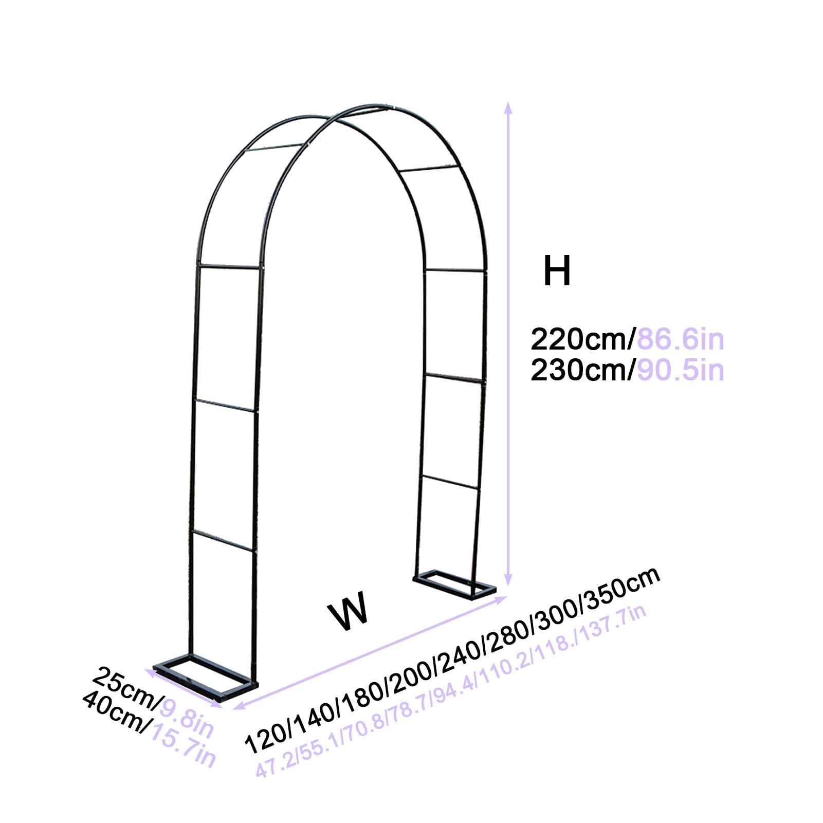 aus Eisen Metall Garten für Weinreben Hochzeit Deko Pflanzenschutz Hinterhof Gartendekoration L280xH220x25cm Schwarz