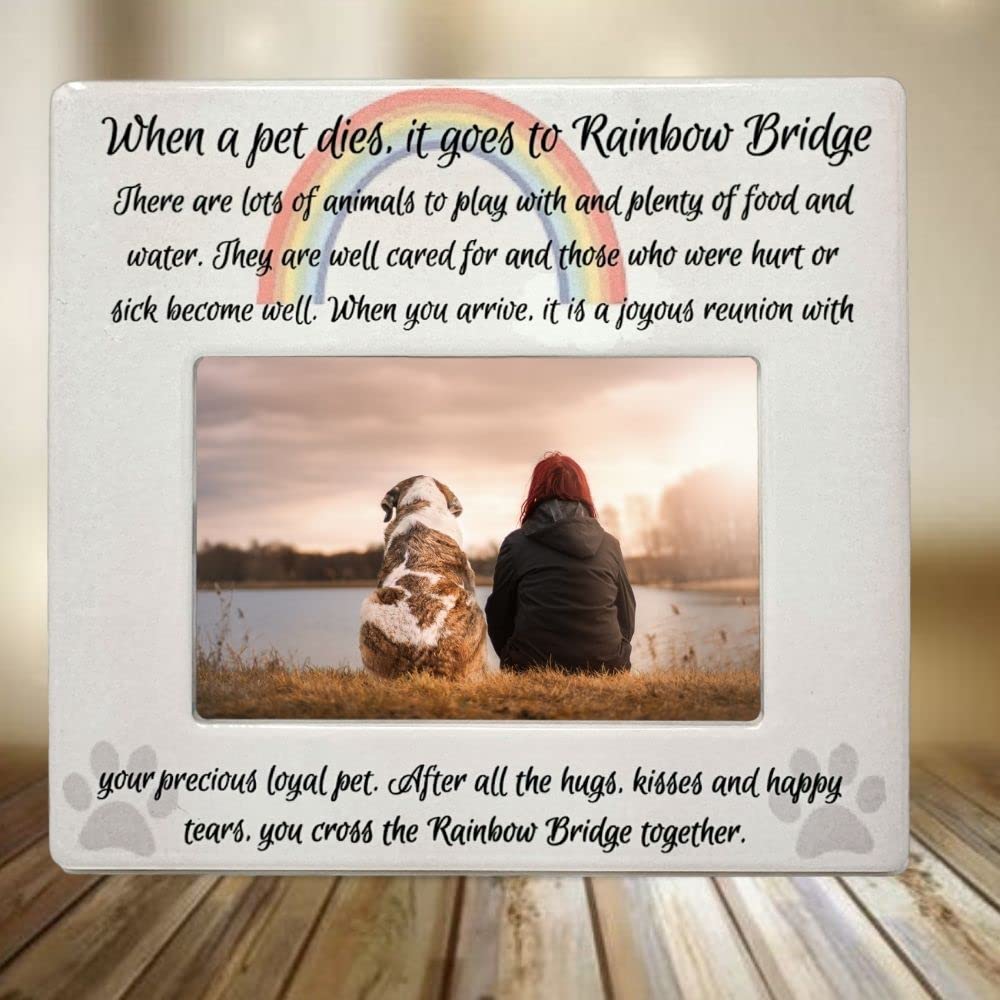 Pet Loss Memorial Gift - A Little Hug From Rainbow Bridge Wooden Box Sign For Dog Cat Remembrance - View #6