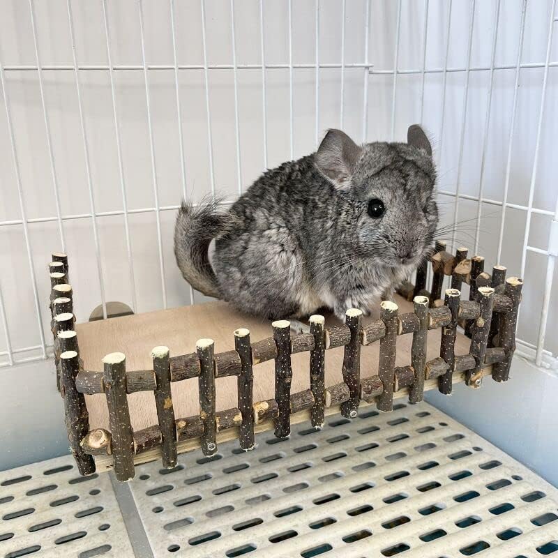 Rabbit Platform, Bunny Perch Cage Toy Wooden Play Gym Stand, Natural Pine Wood Tray for Chinchilla Squirrel Hamster Guinea Pig, Birdcage Toy for Parrot Conure (Large)