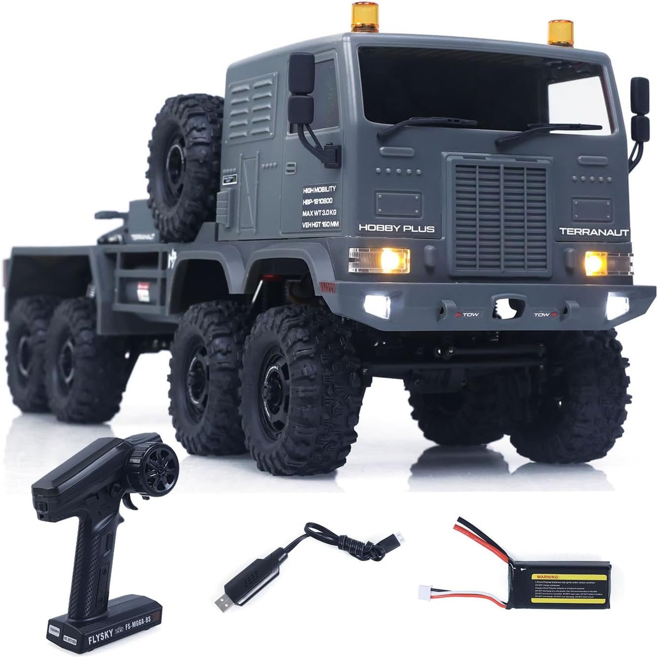 RTR 1/18 Radio Control Military Truck 8 * 8 RC Off Road Vehicle 280 Brushed Motor Fifth Wheel Winch Metal Hook All Wheel Steering Hobby Grade Model for Ages 14+(Grey)
