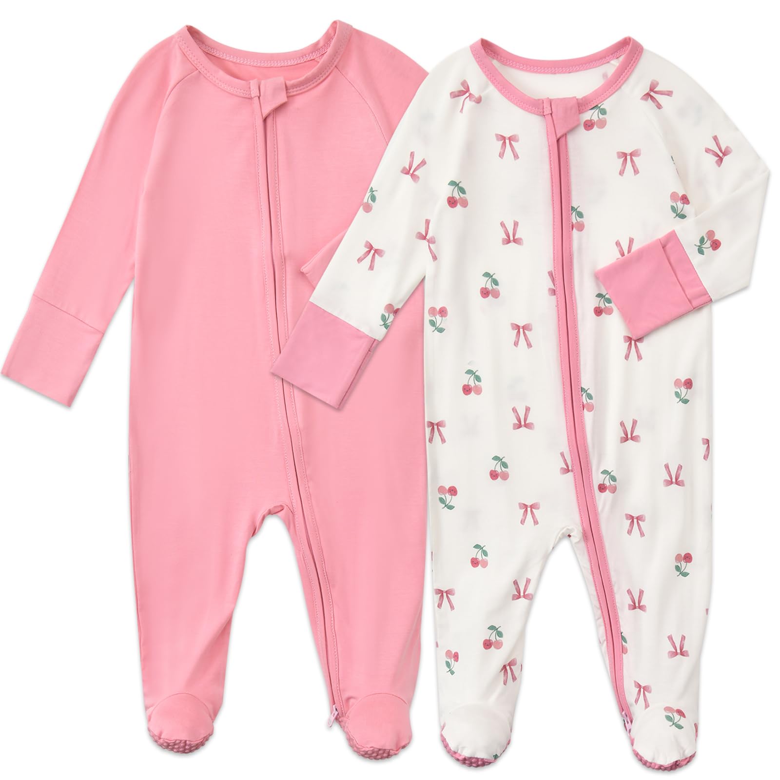 Aablexema Baby Footed Coverall Pajamas with Mittens Rayon from Bamboo 2pcs Newborn Infant 2-way Zipper Outfit