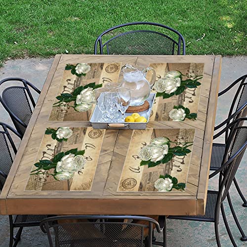 Table Placemats Set Of 6 Blooming Red Rose With Flowers &Green Leaves Pad Placemat Stain-Proof Non-Slip Heat Resistant Placemats Vintage Flower Outdoor Placemats Dining Table #TOP7