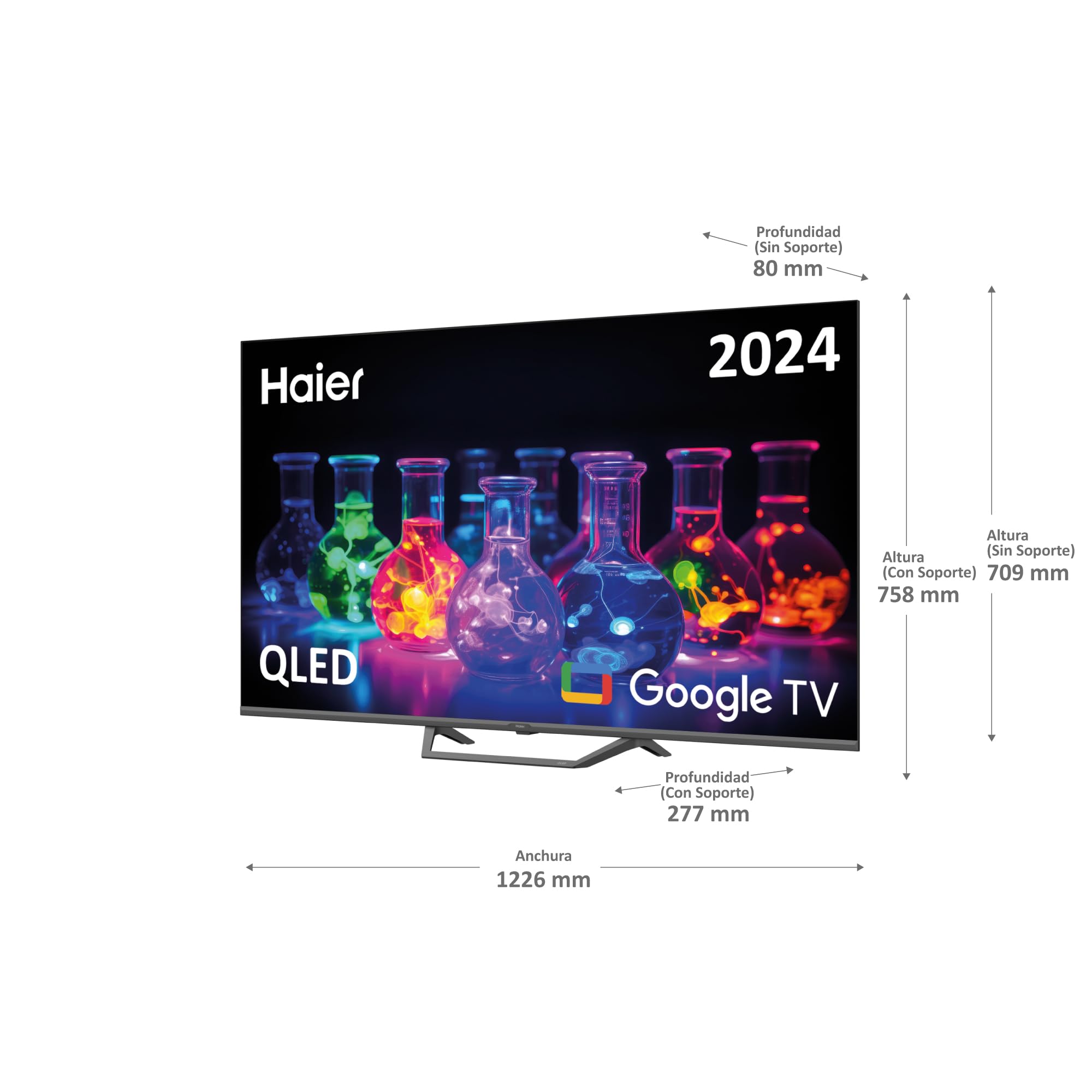 Haier QLED 4K UHD H55S80EUX - Smart TV 55", Google TV, Dolby Audio, HDR 10, Smart Remote Control, Google Assistant, Bluetooth 5.1, DBX TV, HDMI 2.1 x 4, Sin Marcos, 2024