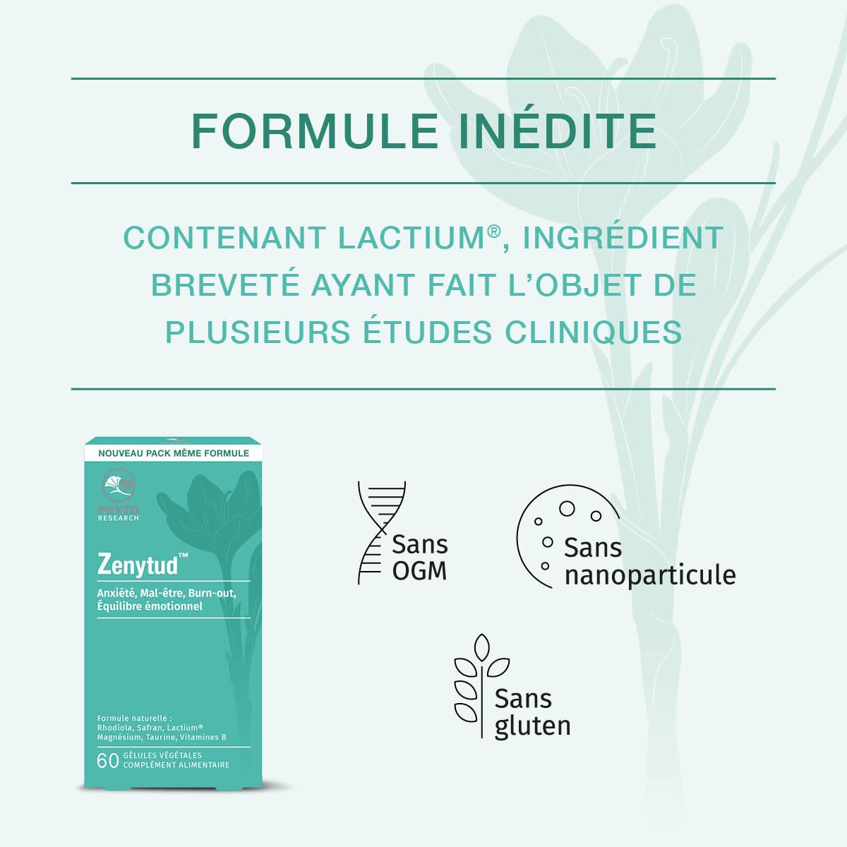 PHYTORESEARCH - Zenytud - Complément Alimentaire Bien-Être - Vitamines et Plantes - Safran, Rhodiola, Taurine, Magnésium et Vitamines B - 60 gélules - 30 Jours - Fabriqué en France